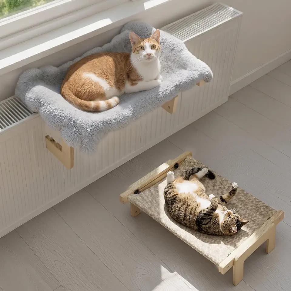 Verstellbare Katzen Fensterliege, Katzenhängematte & Katzenbett für Fensterbank (5-10 cm) - Mit waschbarem Bezug und Sommer/Winter-Kissen, Grau, bis 20kg
