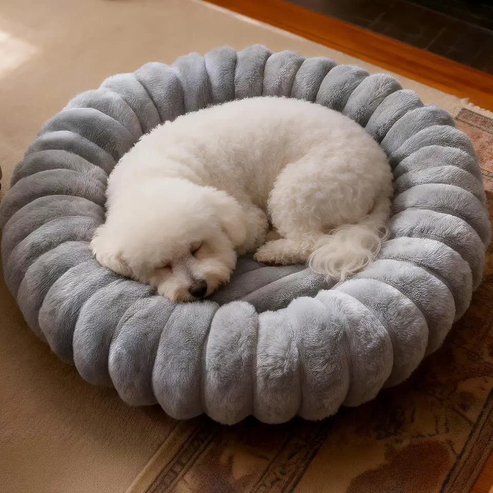 Donut Small Dog Bed Round Calming Kitten & Puppy Bed,20in Grey