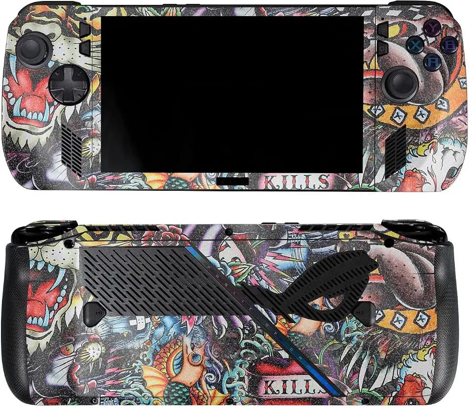 Glossy Glitter Skin Compatible with Asus ROG Ally X - Old School Tattoo - Premium 3M Vinyl Protective Wrap Decal Cover - Easy to Apply | Crafted in The USA by MightySkins
