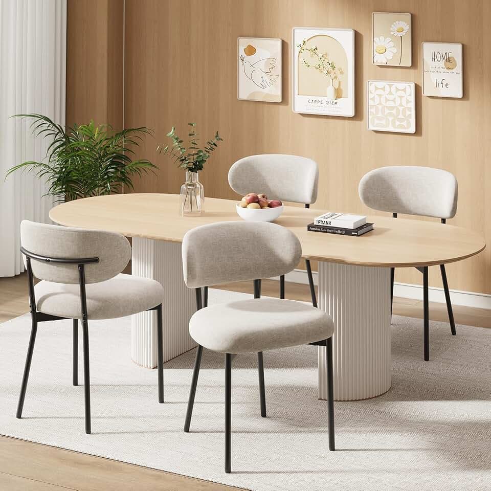 MALOL Gepolsterte Esszimmerstühle 4er Set – Moderner Stoff, Gebogene Rückenlehne, gepolsterter Sitz, stabile Metallbeine – Design-Stühle für Küche, Esszimmer, Wohnzimmer – Kamel