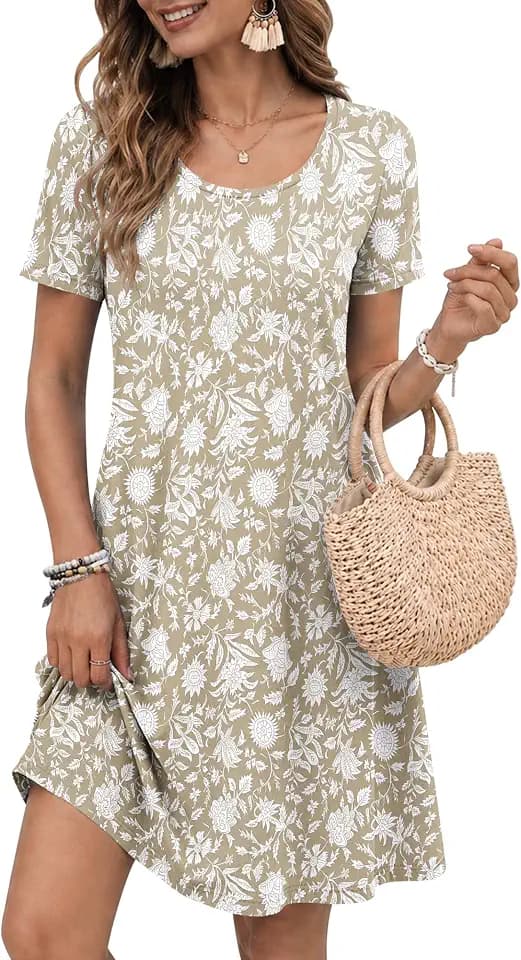 WNEEDU Women's Summer Casual T-Shirt Dress with Pockets
