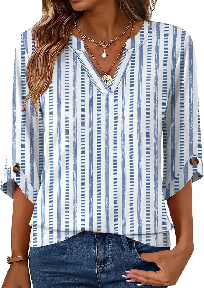 Kistore Womens 3/4 Length Sleeve Tunic Tops Casual Business Work Blouses