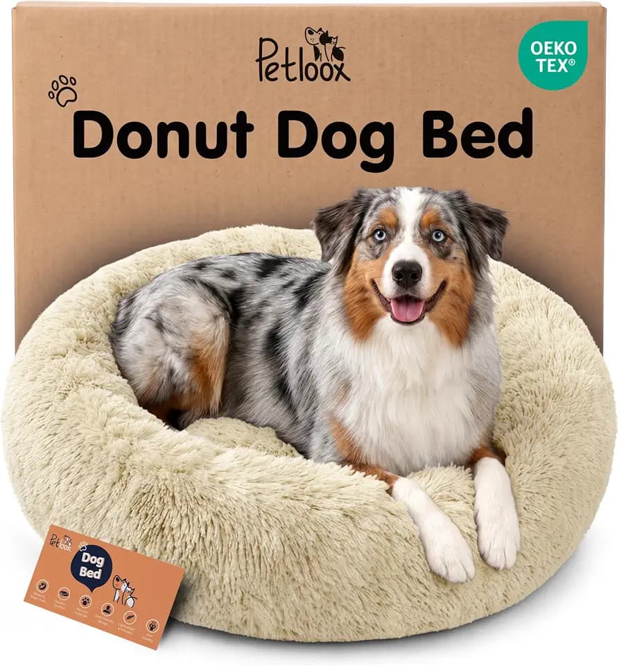 Calming Donut Dog Bed for Small Dogs, Round Dog Bed for Medium & Large Dogs