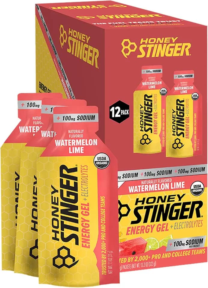 Honey Stinger Organic Watermelon Lime Electrolyte Energy Gel, Gluten Free & Caffeine Free, Sports Nutrition for Exercise, Running & Performance, Pre & Mid Workout, 12 Pack, 13.2 oz