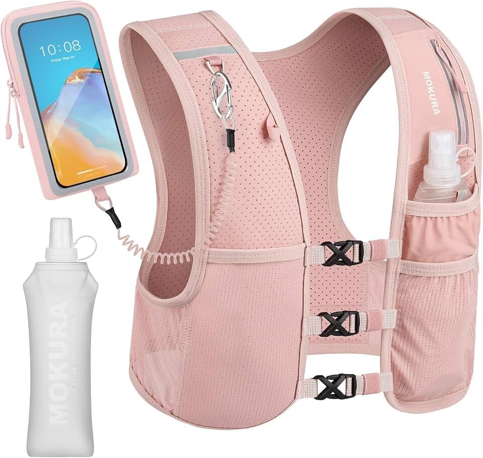 MOKURA Running Vest for Women Men with 500ML Soft Flask & Phone Holder
