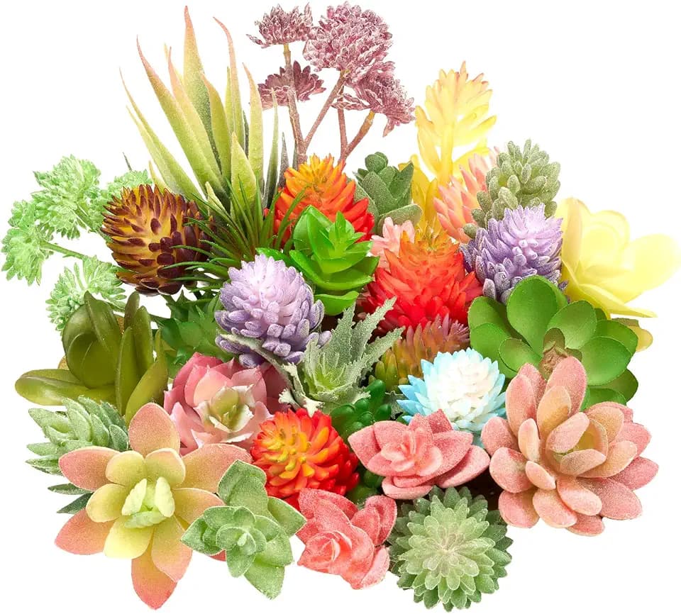 Jutom Künstliche Mini-Sukkulenten, ungetopft, realistische künstliche Sukkulenten, Bunte künstliche Sukkulenten, kleine Kaktuspflanzen für Garten, Blumen, Küche, Heimdekoration (klassischer Stil), 32