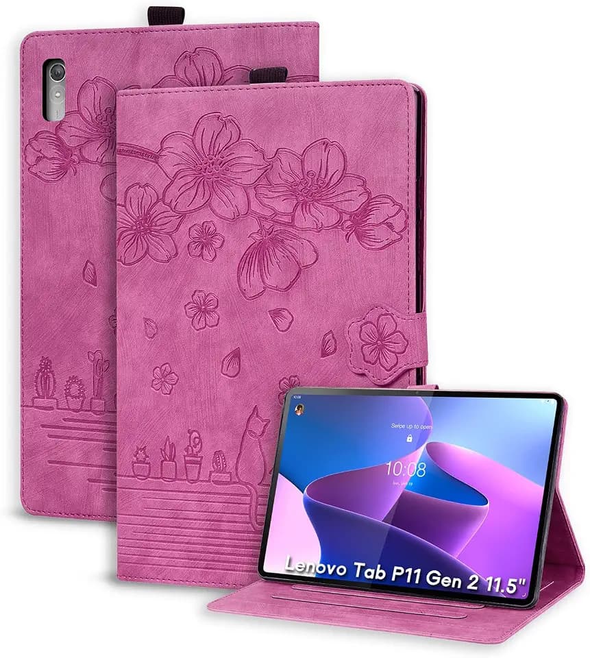 Hülle für Lenovo Tab P11 2. Generation 11.5 Zoll 2022 TB350FU/TB350XU Folio Flip PU Leder Schutzhülle Stifthalter Stand Wallet Cover Case Tablet Hülle Lenovo Tab P11 (2. Gen) Rosarot
