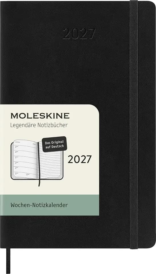 Moleskine Wochenkalender 2027, 12-Monats-Planer mit Platz für Notizen, Deutsche Sprache, Softcover, Elastischer Verschluss, Pocket Format 9x14 Cm, Farbe Schwarz