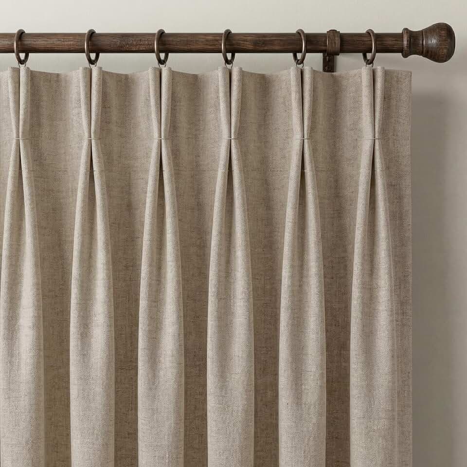 NICETOWN 395GSM Heavyweight Pinch Pleat Oatmeal Linen Curtains 84" Long