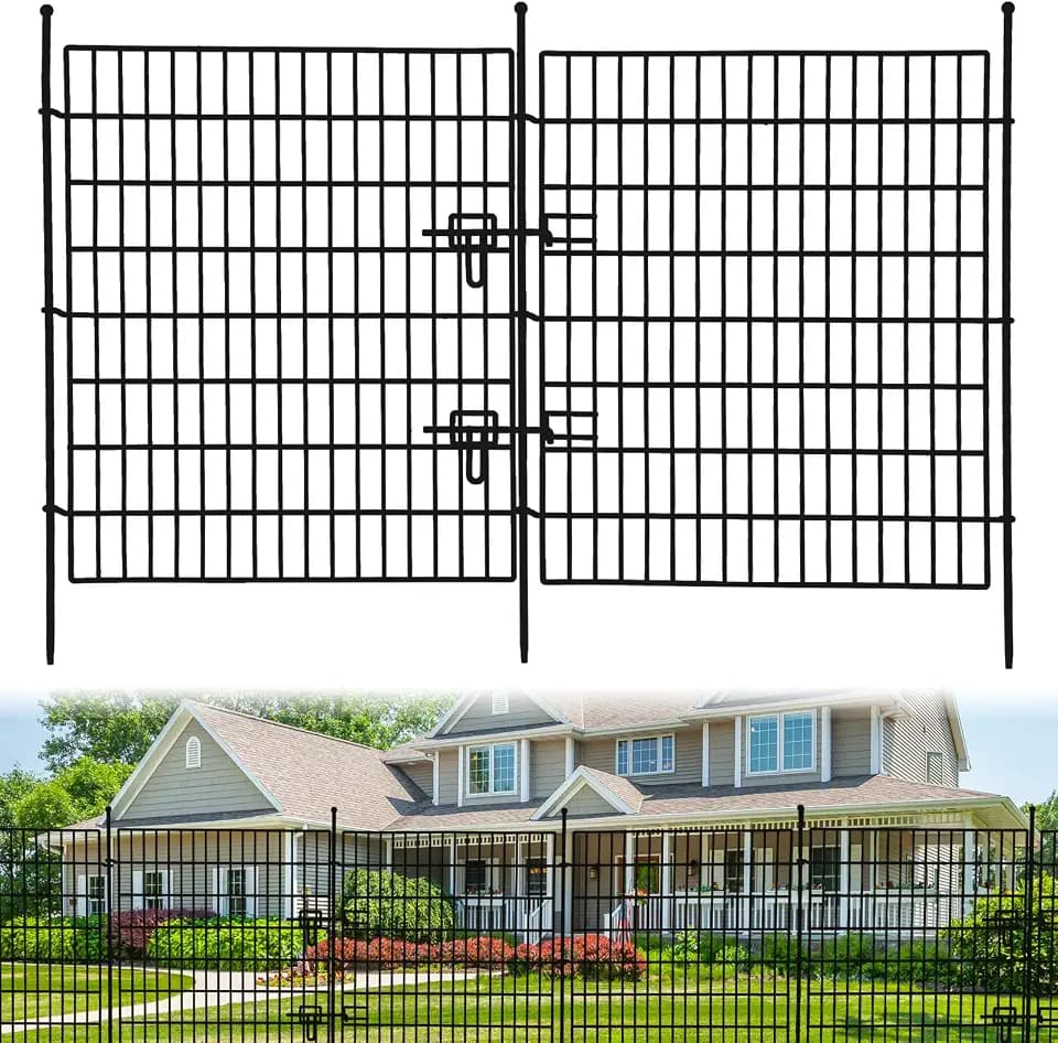 Decorative Garden Fence,15 Panels No Dig Decorative Fence with Gate for Outdoor,Yard, Patio,32 in(H) X 36 ft(L) Animal Barrier Rustproof Metal Wire Panel,Temporary Dog Fence- Horizontal