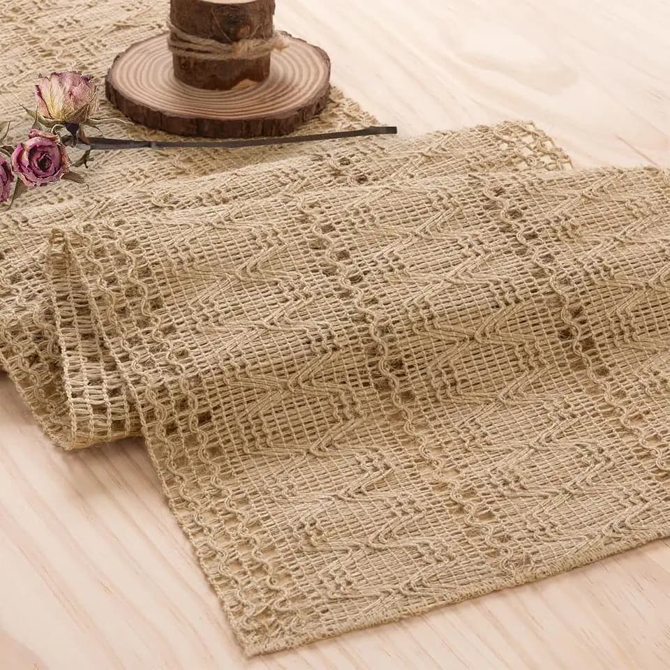 Niviy Burlap Boho Table Runner for Fall Thanksgiving Home Decor 90 Inches Long, Rustic Farmhouse Decor Rustic Macrame Woven Coffee Table Runners for Fall Dining Table Decoration, Burlap Brown