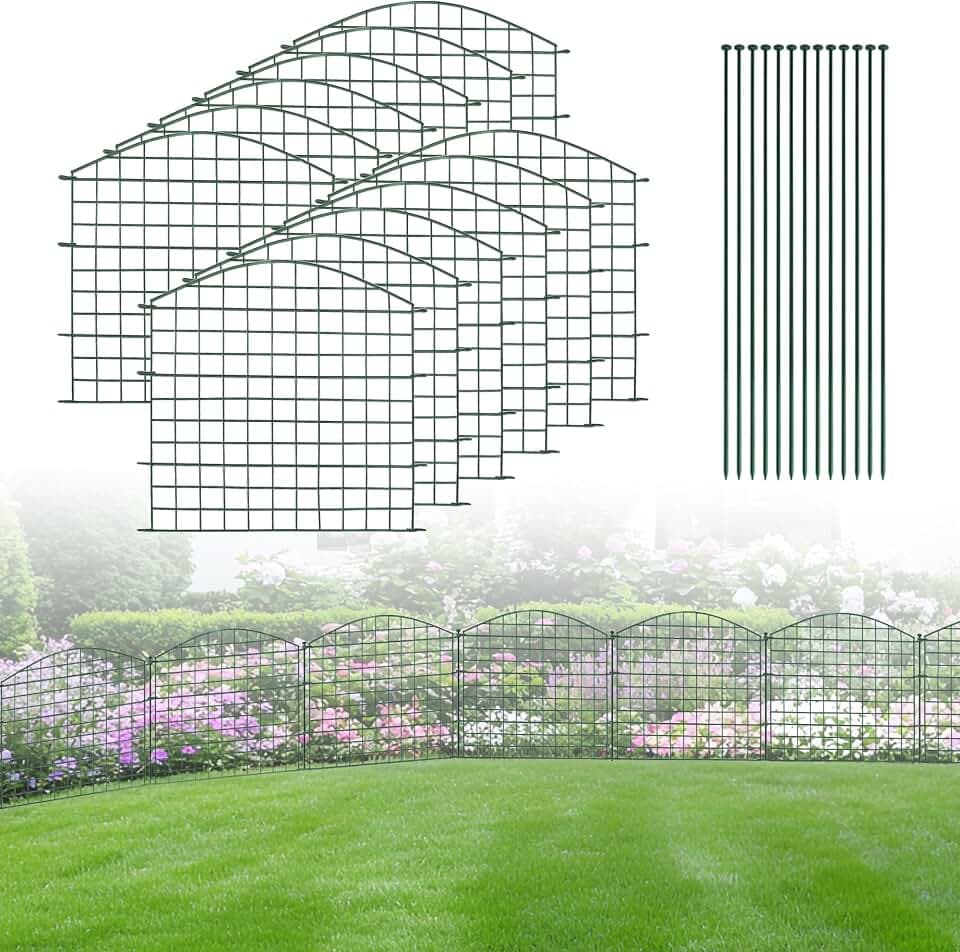 Metall Teichzaun:12 Gartenzaun+13 Stäbe,71*78cm,Metall Drahtzaun mit grüner Oberflächenbeschichtung, stabil, schnelle Installation, robust und sicher, für den Garten,Haustiere halten​(8,52m)