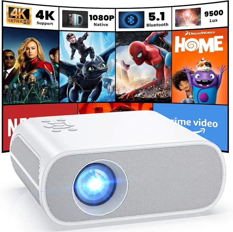 HOMPOW Native 1080P Projector, Mini Bluetooth Portable Movie Projector