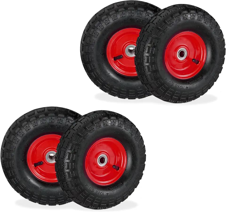 Relaxdays Sackkarrenrad 4er Set, 4.10 3.50-4, luftbereift, Stahlfelge, 136 kg, Schubkarrenrad, Ersatzrad, Farbwahl
