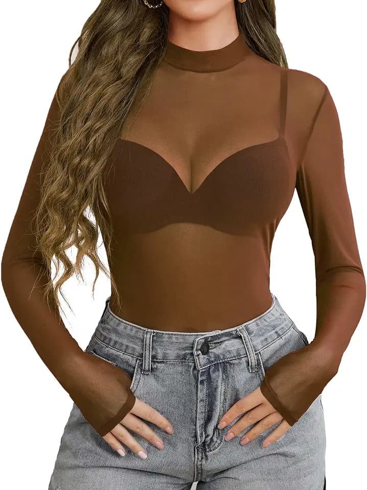 Avidlove Mesh Top for Women See Through Shirt Sheer Blouse Clubwear XS-3XL