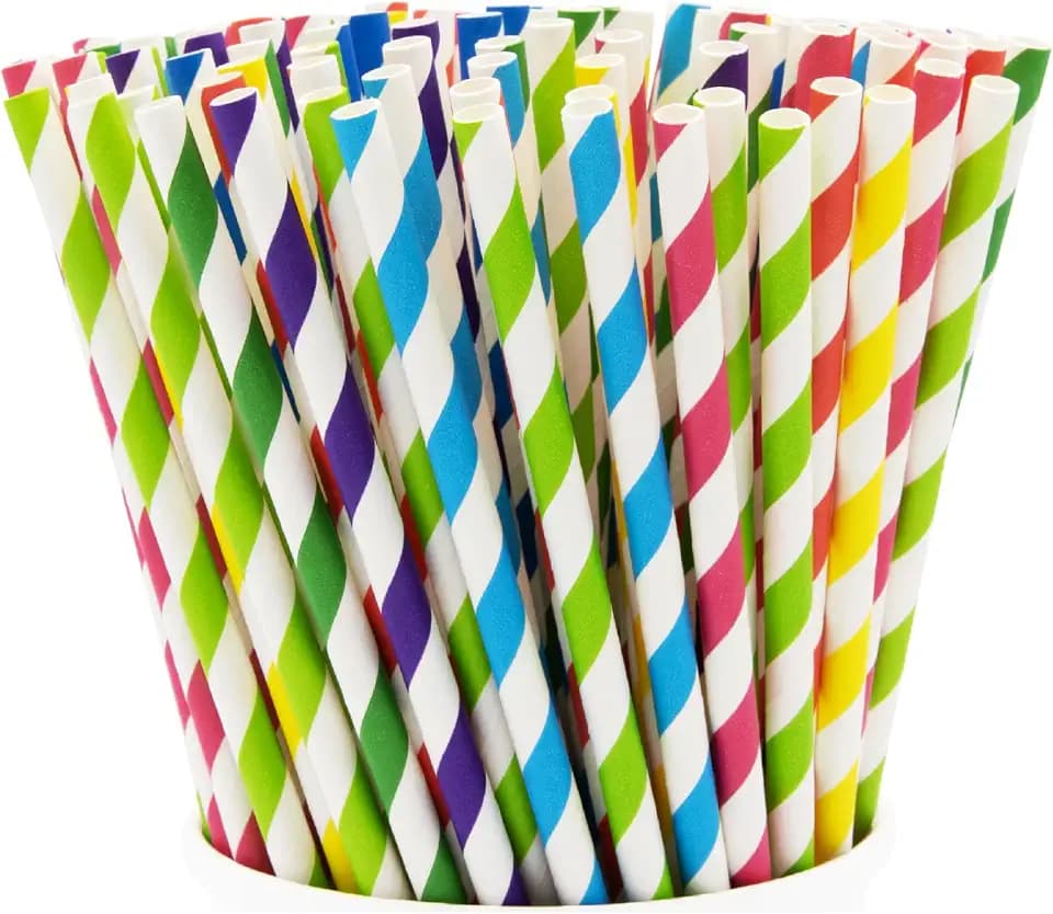 GUSTO [200 Pack] Striped Paper Drinking Straws 100% Biodegradable - Assorted Colors - Formerly Comfy Package