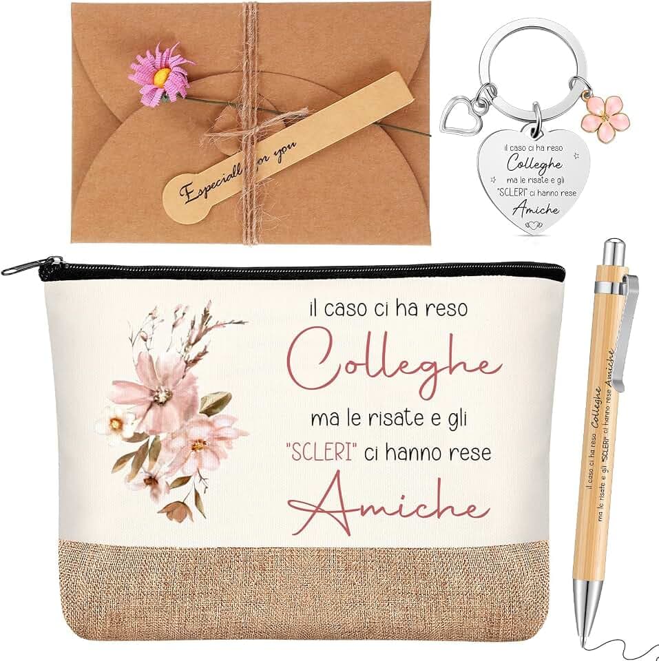 Xuniea Geschenkset für Kollegen Freundin Kosmetiktasche Schlüsselanhänger für Kollegen Kugelschreiber Umschlag mit Getrocknete Blumen Weihnachten Geburtstag Geschenk für Freunde Frauen Dankeschön