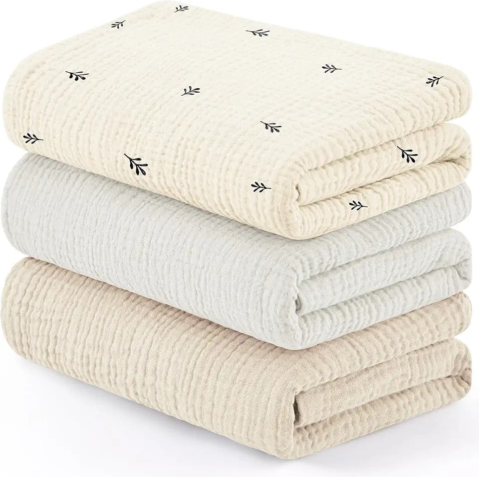 Susurration Musselintücher für Babys, 100 x 96 cm, Baby-Wickeltuch für Jungen und Mädchen, weiche Baby-Musselin-Decke, 3 Stück, atmungsaktive Kinderzimmer-Empfangsdecken (niedliche Knospen)