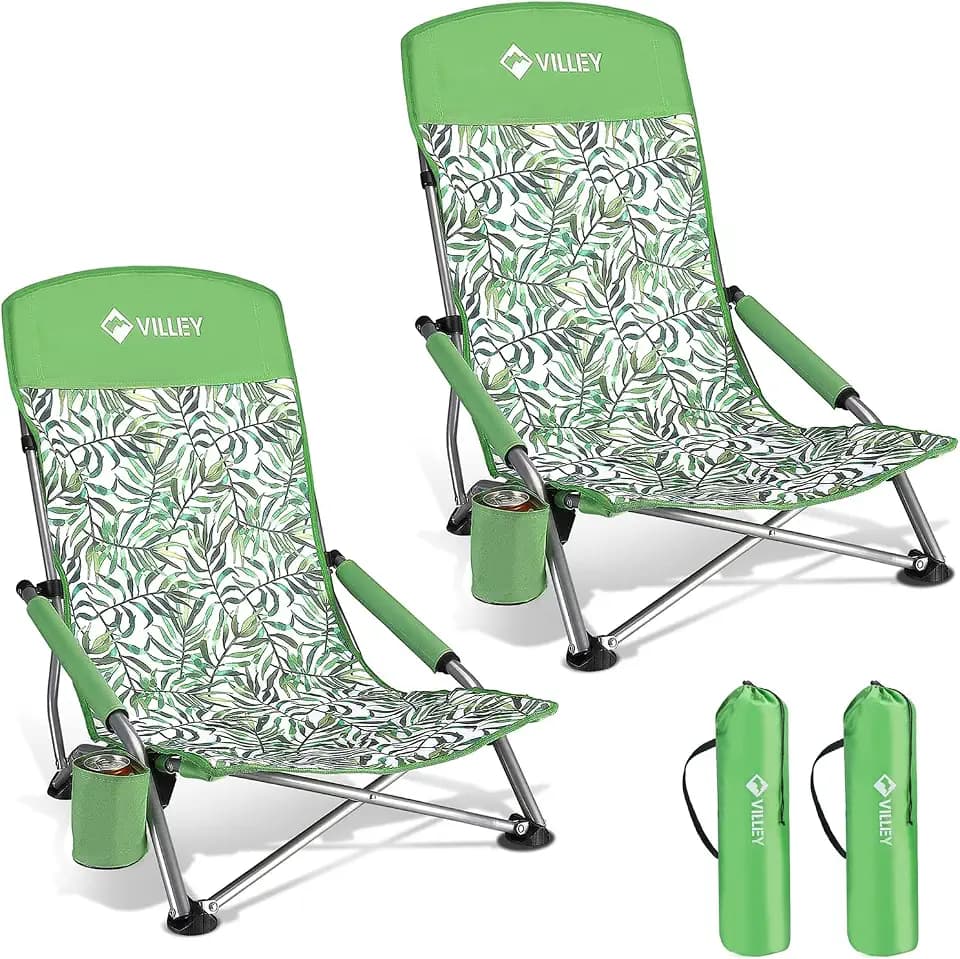 VILLEY High Back Beach Chair for Adults, Lightweight Low Folding Chair