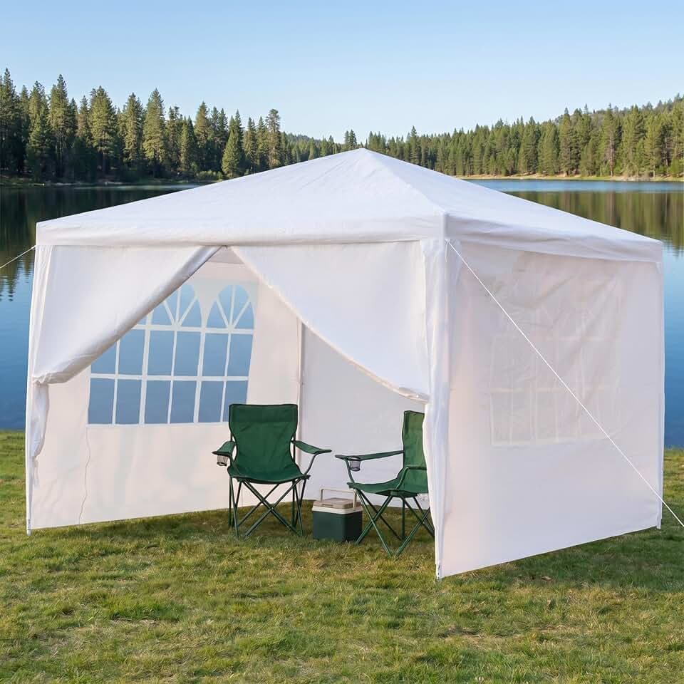 10x10 Canopy Tent Outdoor Party Tent with 4 Sidewalls, White