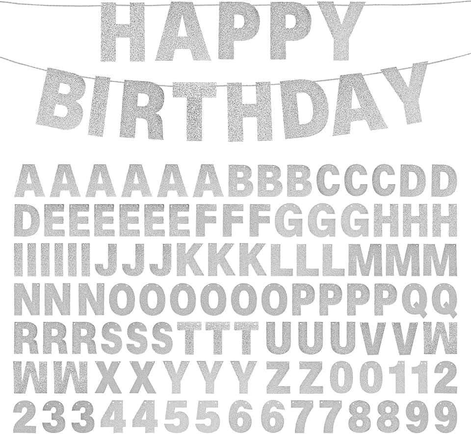 DIY Banner Kit mit Buchstaben Glitzer Banner Buchstaben Silber Anpassbare Geburtstags-Abschlussbanner Individuelle Party-Hängebanner für Abschlussfeier Hochzeitsfeier Babyparty Dekoration (Silber)