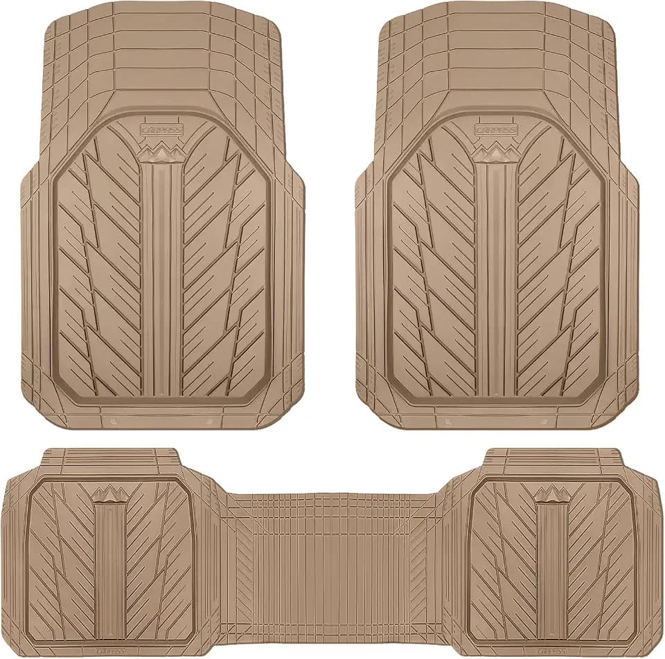CAR PASS Heavy Rubber Car Floor Mats, Deep Waterproof Car Mats All Weather, Universal Trim-to Fit Automotive Floor Mats for Car SUV Truck Van, Durable Floor Liners All Beige