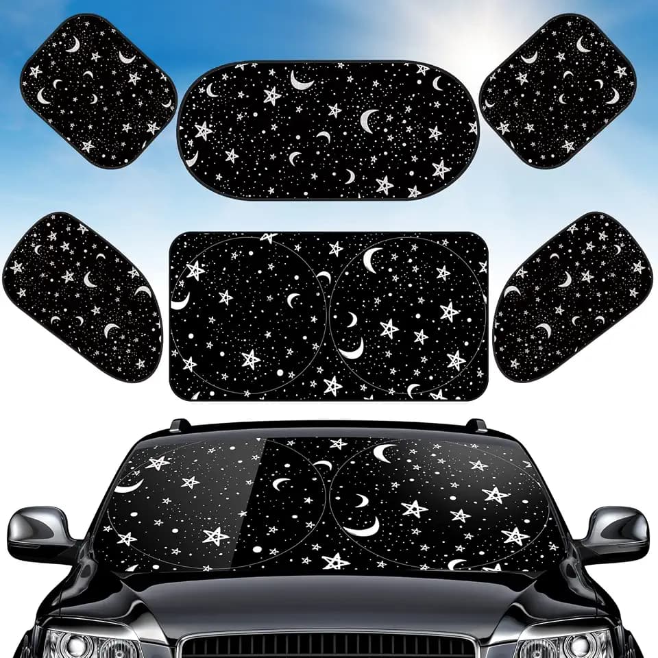 Moukeren 6 Pcs Car Windshield Sun Shade Set Front Rear Window, Star