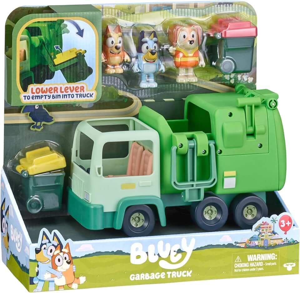 Bluey Garbage Truck Playset, Bingo & Bin Man Figures, Interactive Lever