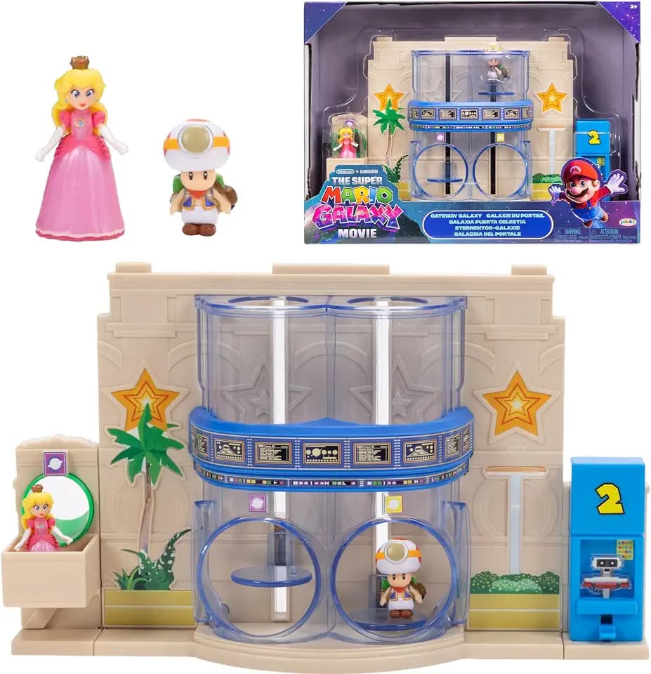 Der Super Mario Galaxy Movie – Gateway Galaxy Diorama-Set mit 3,8 cm großer Prinzessin Peach- und exklusiver Captain Toad-Figur
