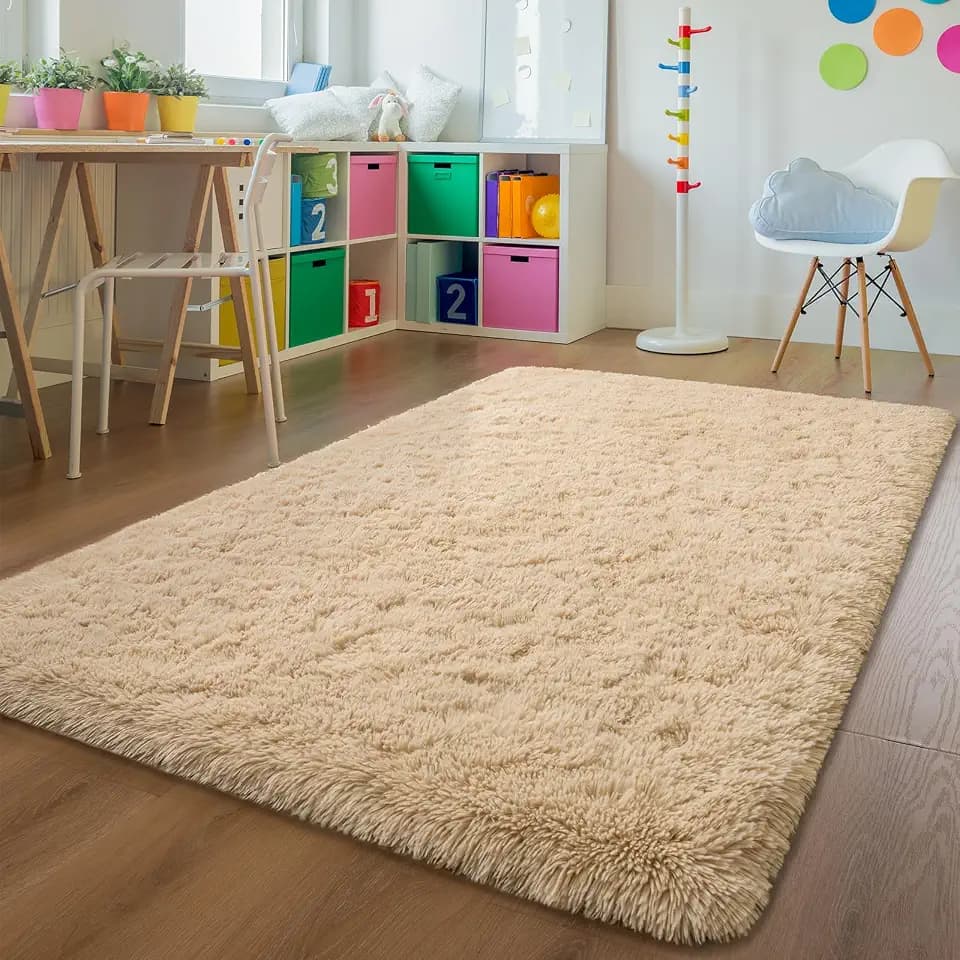 Andecor Soft Fluffy Bedroom Rugs, 5 x 8 Feet Indoor Shaggy Plush Area Rug for Boys Girls Kids Baby College Dorm Living Room Home Decor Floor Carpet, Camel