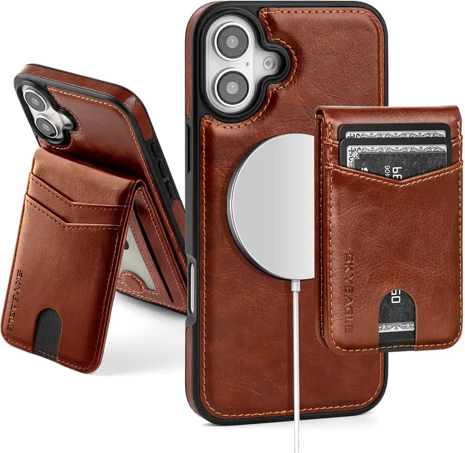SkyEagle Compatible with MagSafe iPhone 16 Plus Wallet Case,Brown