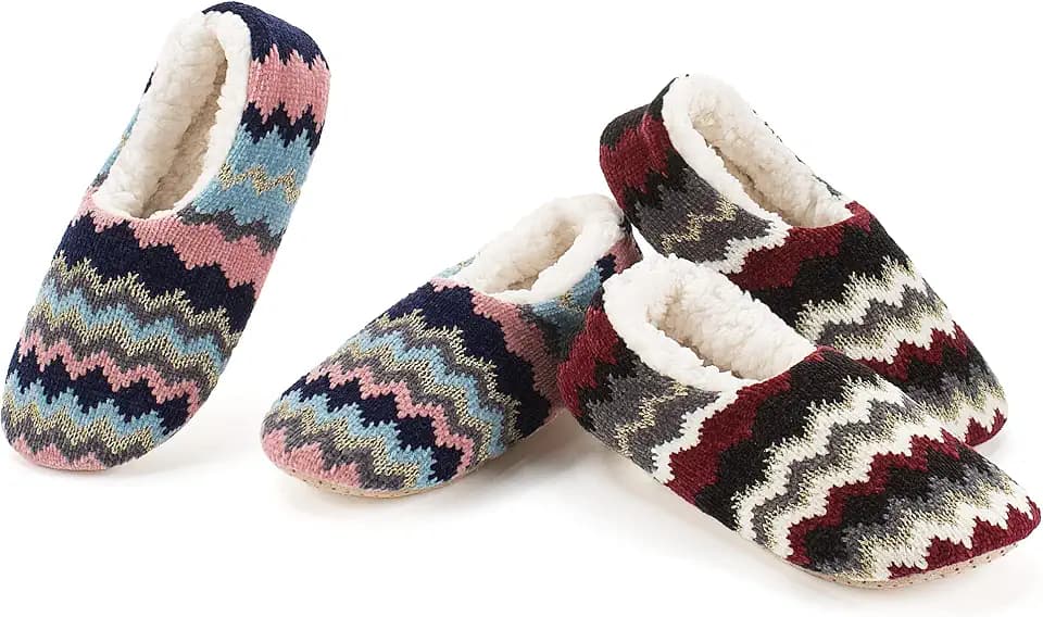 cosyone1997 Womens 2-Pair Knit Slippers Non Slip Slipper Socks