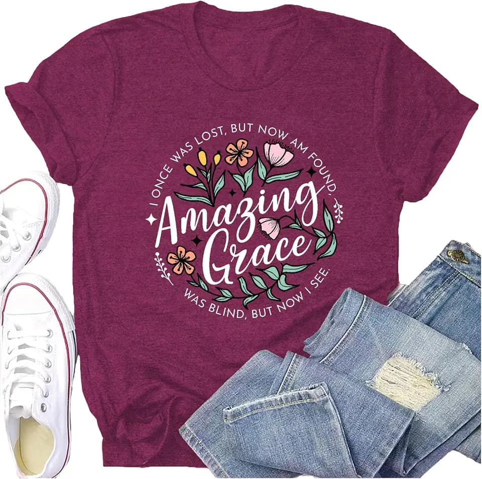 Christian Shirts for Women Jesus Faith T-Shirt Amazing Grace Tops