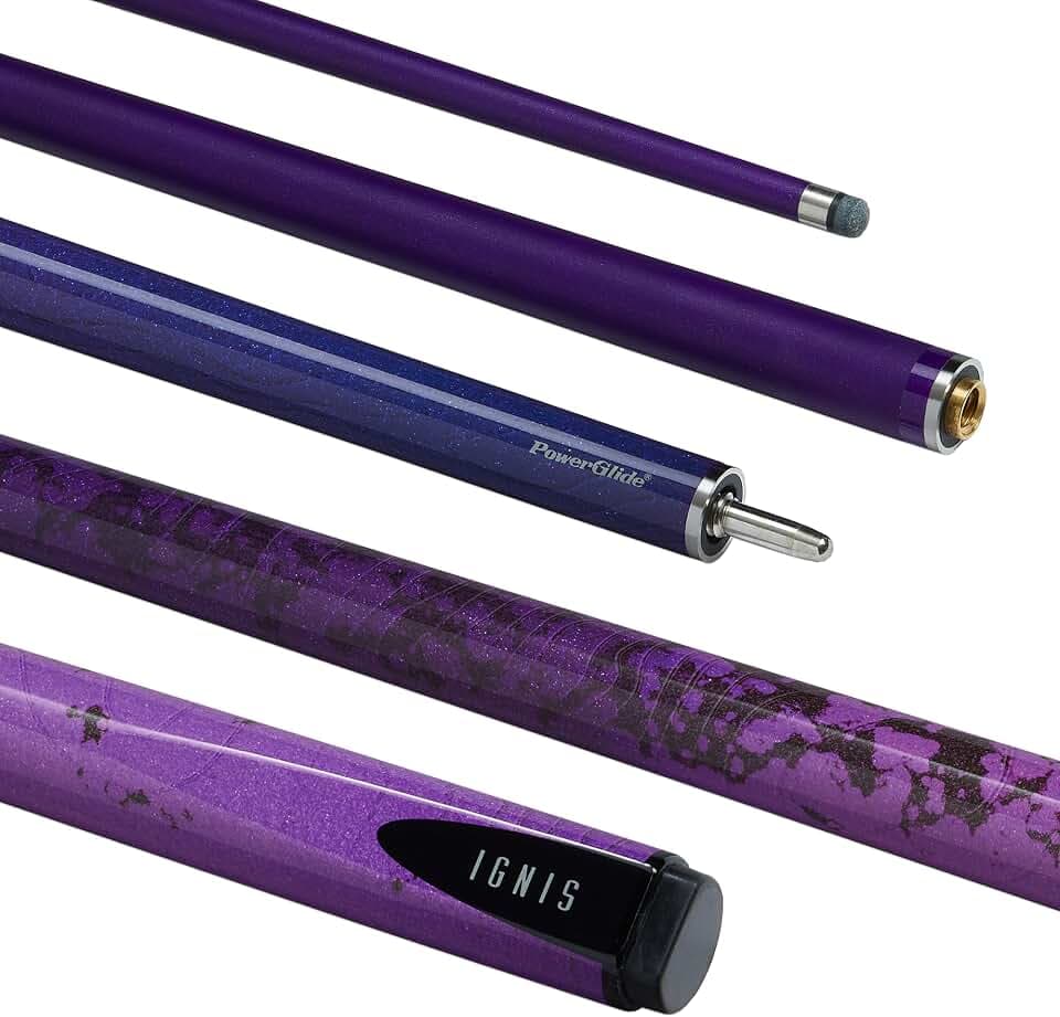 PowerGlide Snooker-Queue für Pool oder Billard, Ignis, Carbon und Fiberglas, ultra glatt, Orange und Grün, Violett oder Schwarz, 2-teilig, 50/50-Gelenk, volle Größe 144,8 cm, 10 mm, Asstd-Gewichte 510
