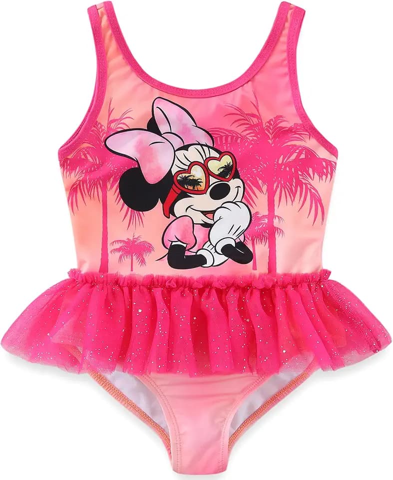 Disney Princess Minnie Mouse Lilo & Stitch Girls UPF 50+ One Piece Bathing Suit for Toddler to Big Kids