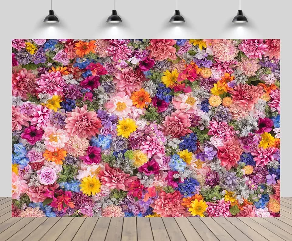 7x5ft Flowers Wall Backdrop Spring Colourful Blooming Flowers Mother Day Tea Party Background Girls Birthday Wedding Bridal Shower Valentine Day Party Decor Photo Props Wallpaper