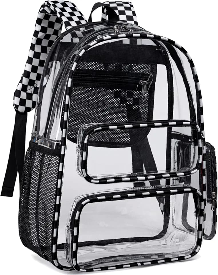 CAMTOP Clear Backpack Heavy Duty Transparent Bag See Through BookBag for Student School Work Festival Sport Travel (Check)