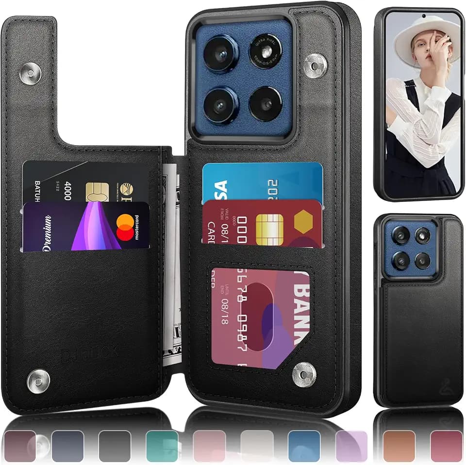 DJDUCK Designed for Moto G Stylus 2025/Stylus 2026 Case Wallet with Card Holder, [Magnetic Clasp Cover] [RFID Blocking Leather Protection] Shockproof Women Men Cases for Moto G Stylus 2025 Black