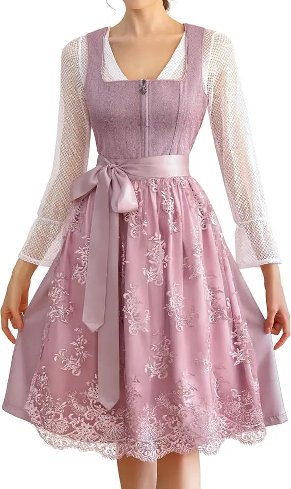 Dirndl Damen Midi Dirndlkleid Lang Trachtenkleid Trachtenrock 3 Teilig