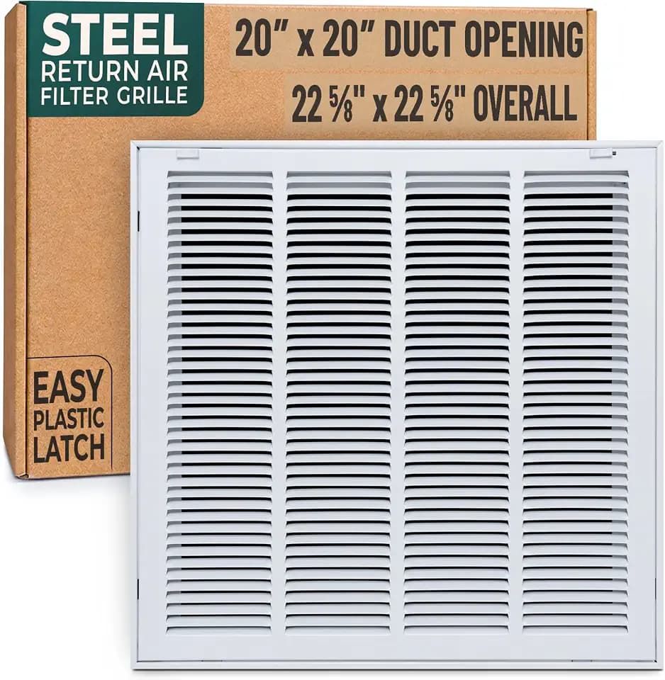 Fits 20x20 Duct Opening | Steel Return Air Filter Grille by Handua [Removable Door] for 1-inch Filters | Vent Cover Grill | White | Easy-to-Use Plastic Latches | Outer Dimensions: 22 5/8"W X 22 5/8"H