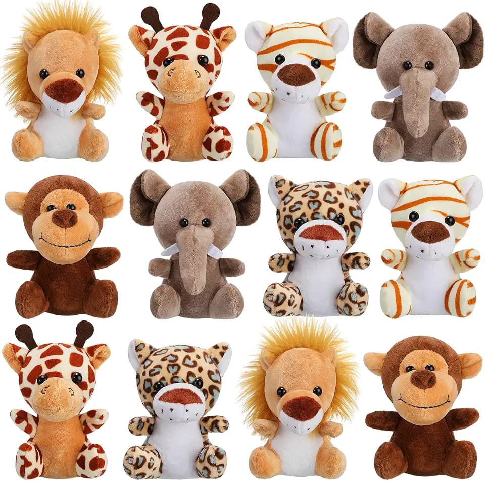 Sumind 12 Pcs Mini Stuffed Animals Jungle Plush Toys 4.8 Inch,Sitting