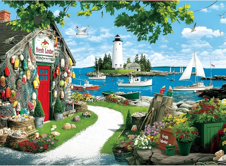 300 Piece Puzzles for Adults, Vivid Coastal Landscape Puzzle for Adults Kids Elderly, Beach and Ocean Large Piece Puzzle for Kids Age 8-10 10-12,Challenging Seaside Puzzle Family Game Gift 20.5x15 in