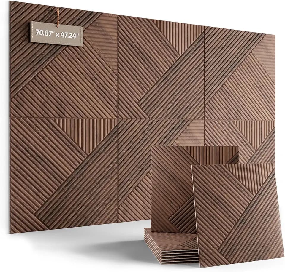 Fluxynara Akustikpaneele 180×120 cm, 6er-Set, Walnuss/Raute