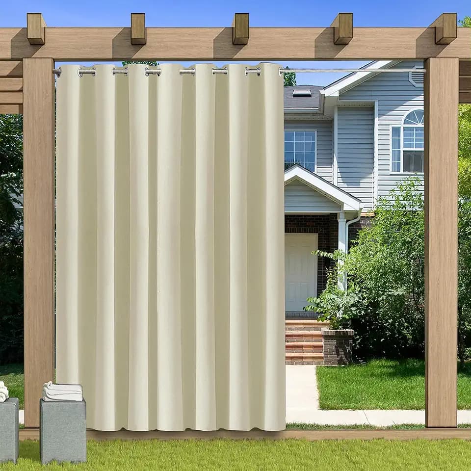 Outdoor Vorhang Blickdicht Wasserdicht Wetterfest Blackout Outdoorvorhänge mit ösen, Sichtschutz Sonnenschutz Gardine/Vorhänge for Patio Balkon Pavillon,Beige,1 Stück|155x213CM(BxH)