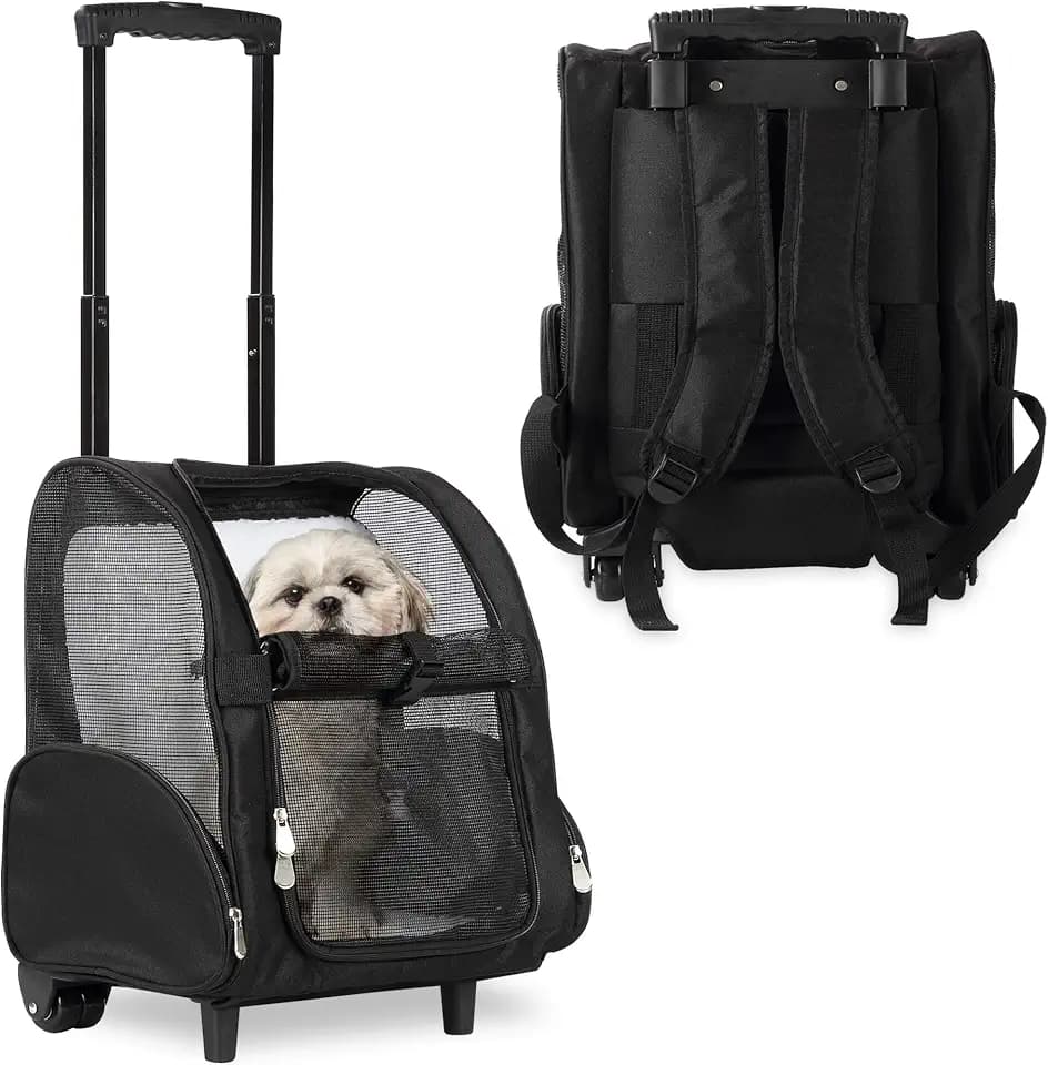 Kopeks Deluxe-Rucksack/Reisetasche für Haustiere mit Doppelrollen, Large, schwarz