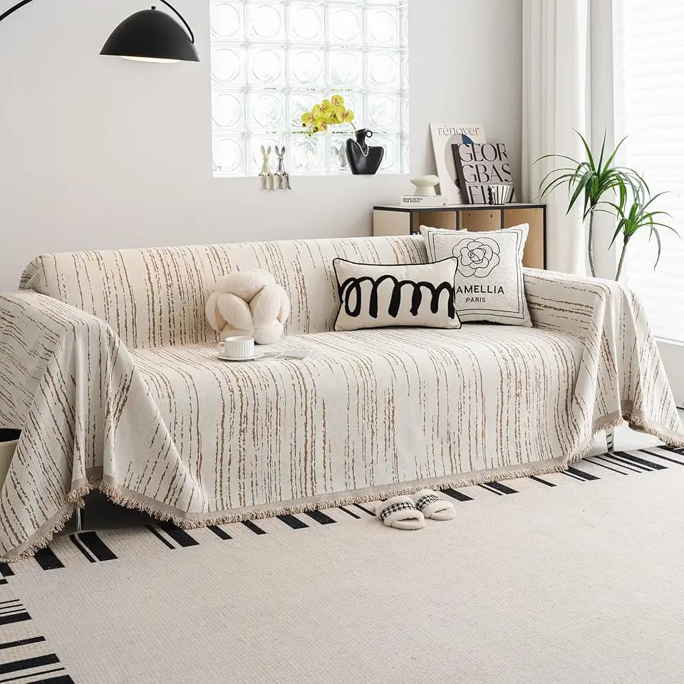 WEYOND Chenille Sofa Überzug, Sofabezug, Sofa Cover, 180 x 300 cm, Khaki