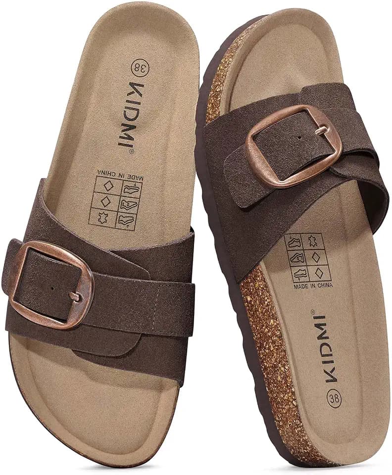 KIDMI Women's Cork Footbed Sandals Comfortable Suede Summer Slides