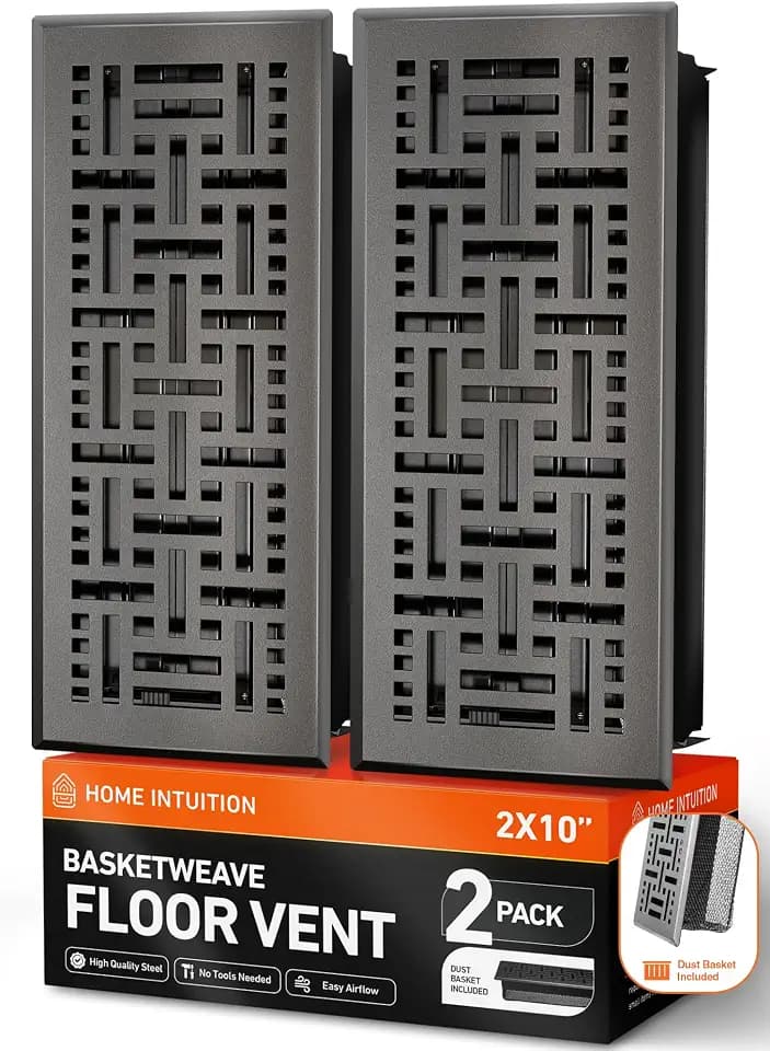 Home Intuition Basketweave Floor Vent Covers 4X14 Inch Floor Register with Mesh Cover Trap Heat and Air Walkable Metal Floor Vent for HVAC Duct, Dark Grey