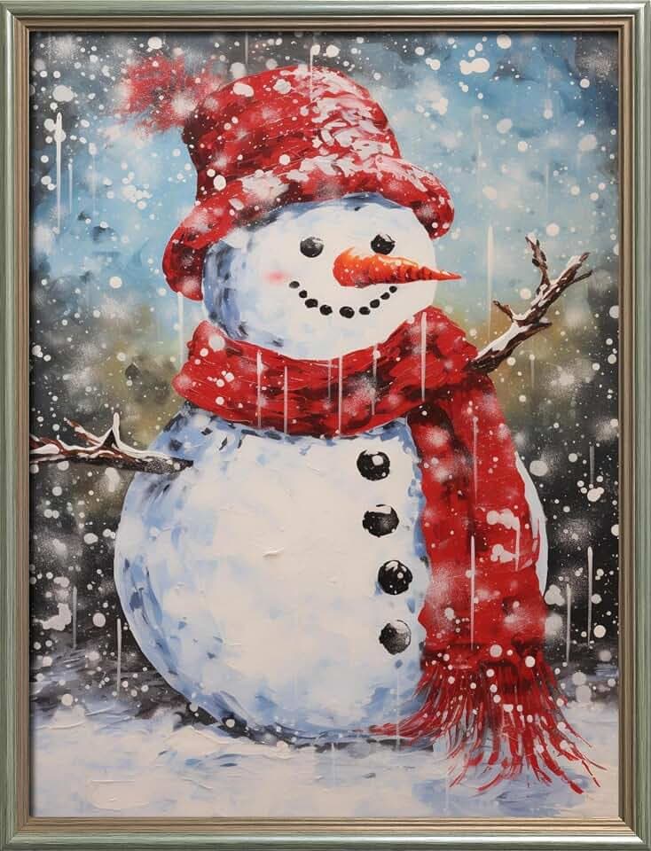 Leczany Cross Stitch Stamped Kit for Beginner - Snowman | DIY Embroidery Starter Patterns Craft Kit Needlepoint for Adults | 11CT, 3 Strands | 13x16.9 inches