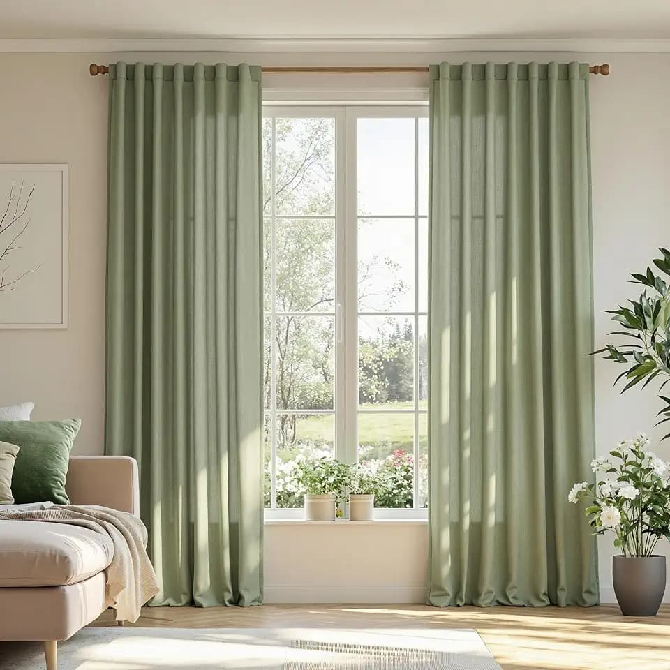 MYSKY HOME Patio Curtains for Sliding Door 90 inch Length 2 Panels Set, Living Room Curtains & Drapes Soft Farmhouse Window Treatments Back Tab Semi Sheer Draperies, 50" W x 90" L, Sage Green